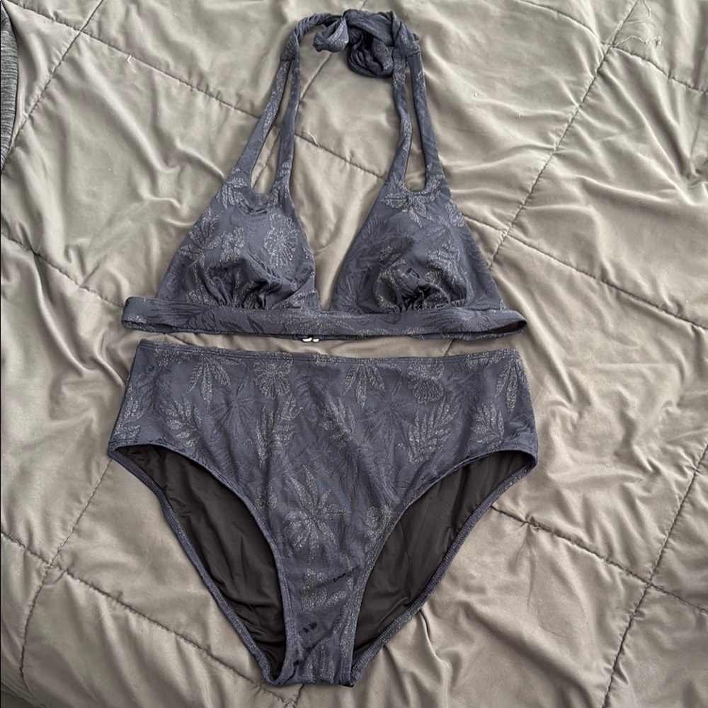 Cupshe Blue and Silver Bikini Swim Set